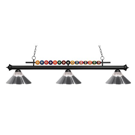 Z-LITE Shark 3 Light Billiard Light, Matte Black & Clear Ribbed 170MB-RCH